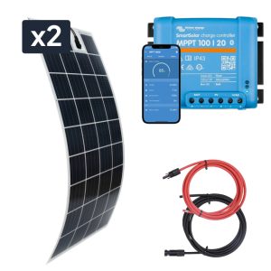 Zestaw do kampera panel elastyczny 2x 150W, regulator ładowania 20A