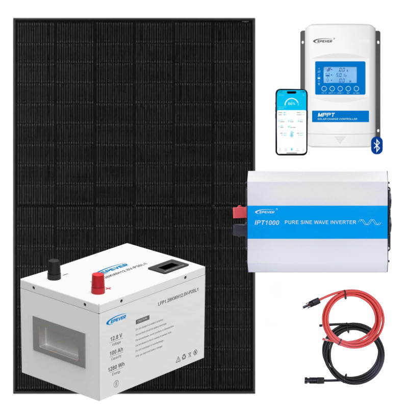 ELEKTROWNIA SŁONECZNA 435WP Z AKUMULATOREM - ZASILANIE 230V MOC 1000W + MPPT