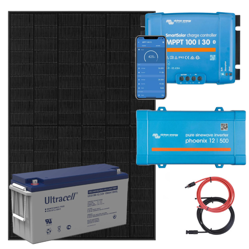 Elektrownia słoneczna 435Wp z akumulatorem - zasilanie 230V moc 400W + MPPT