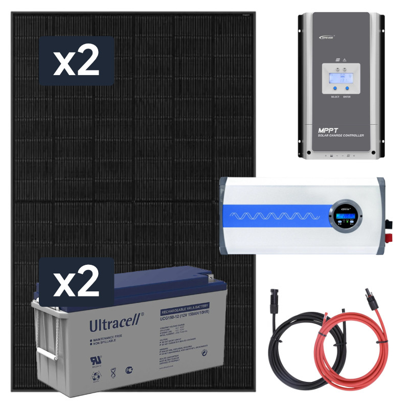 Elektrownia słoneczna 870W z akumulatorem - zasilanie 230V moc 1500W + MPPT