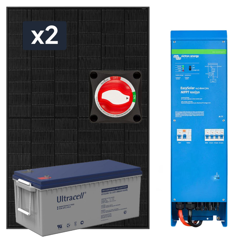 Elektrownia słoneczna 870Wp Hybrydowa z akumulatorem 200AH i przetwornicą 1300W
