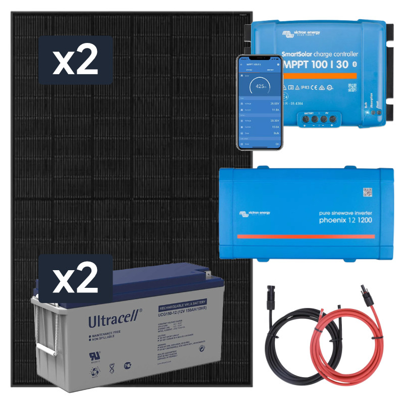 Elektrownia słoneczna 870Wp z akumulatorem - zasilanie 230V moc 1000W + MPPT