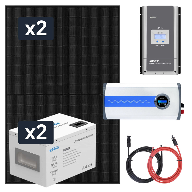 ELEKTROWNIA SŁONECZNA 870WP Z AKUMULATOREM - ZASILANIE 230V MOC 2000W + MPPT