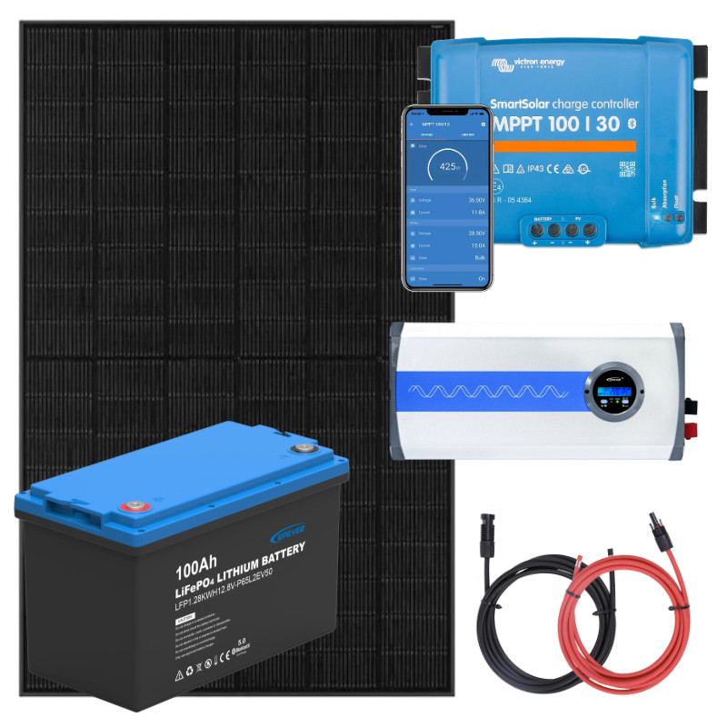 Zestaw PV 435W, akumulator LiFePO4 100Ah, regulator MPPT i przetwornica