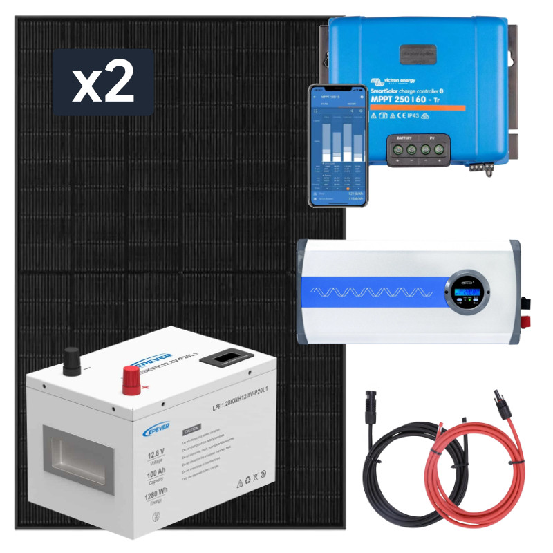 Zestaw PV 870W, akumulator LiFePO4 100Ah,  regulator MPPT i przetwornica