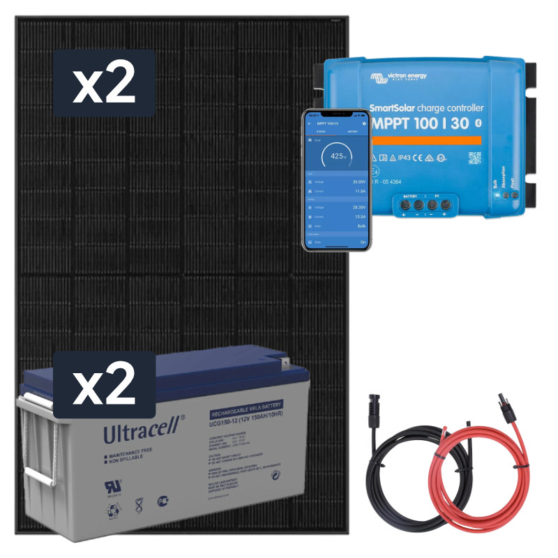 Panel słoneczny 2x455W i akumulator żelowy 2x150Ah z regulatorem MPPT 24V