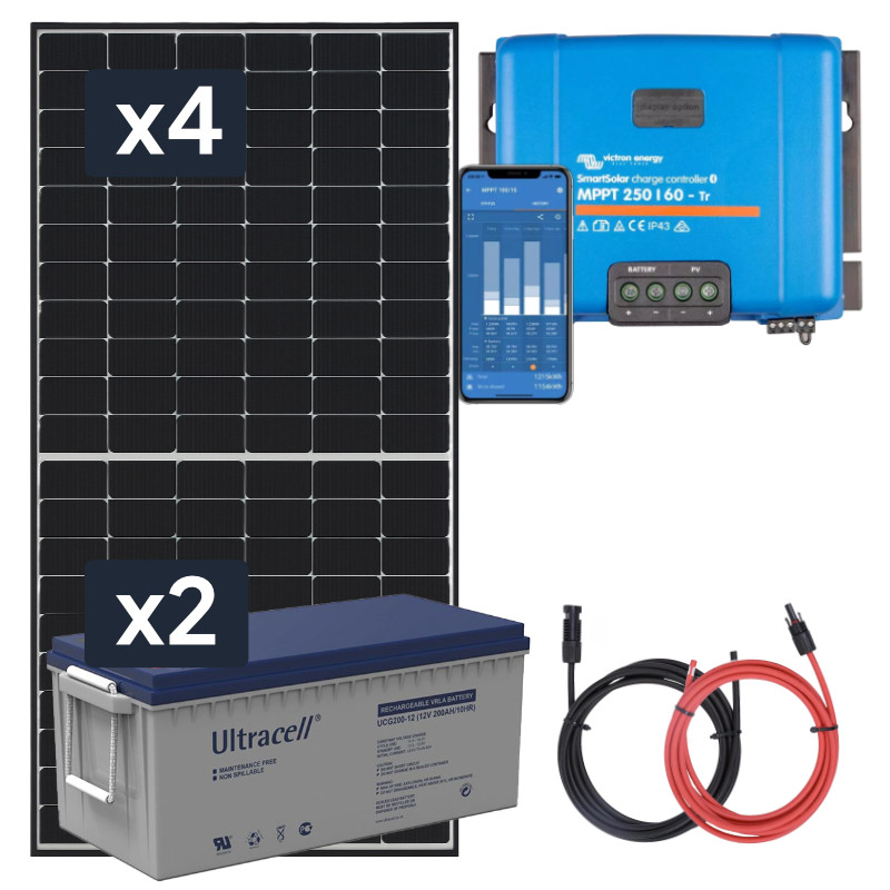 Panel słoneczny 4x455W i akumulator żelowy 2x200Ah z regulatorem MPPT 24V