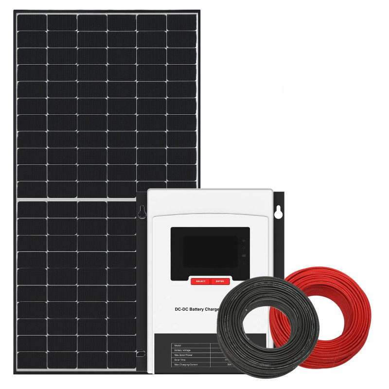 Zestaw solarny 455 W do kampera – ładowanie dwóch akumulatorów i zasilanie z alternatora