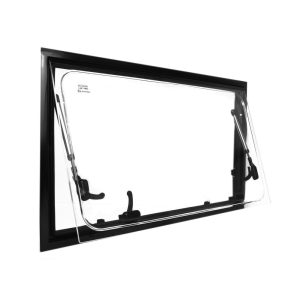 Okno boczne do kampera z moskitierą i roletą, DELTA TRANSPARENT 700x300 mm