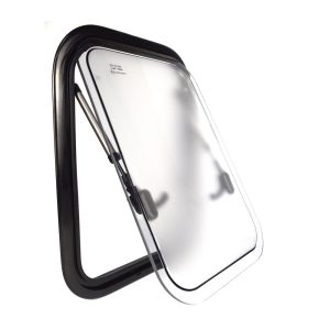 Profilowane okno do kampera- vana z moskitierą i roletą, mleczne OMEGA 280 x 380 mm