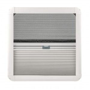 Profilowane okno do kampera- vana z moskitierą i roletą, transparentne, OMEGA 490 x 500 mm