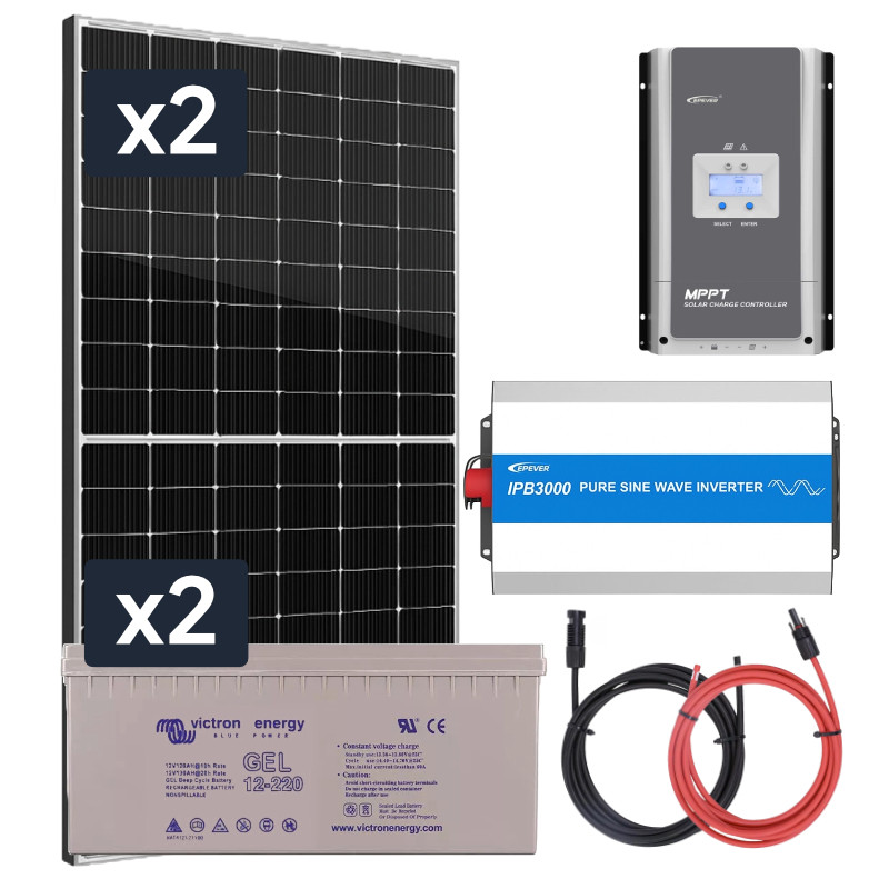 Elektrownia słoneczna 870W z akumulatorem - zasilanie 230V moc 3000W + MPPT