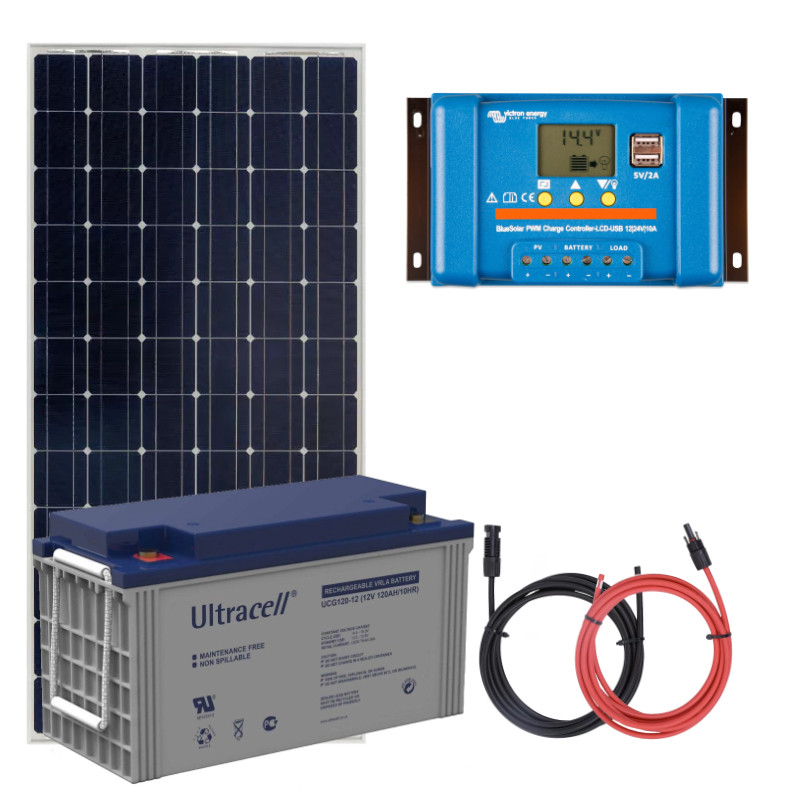 Panel słoneczny 150W i akumulator żelowy 120Ah z regulatorem LCD